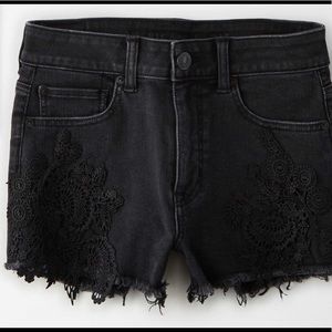 American Eagle Black Denim & Lace Shorts